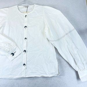 NWT KOTON Womens EUR 42 US 12 White Puff Sleeve Button Down Shirt Lagen Look